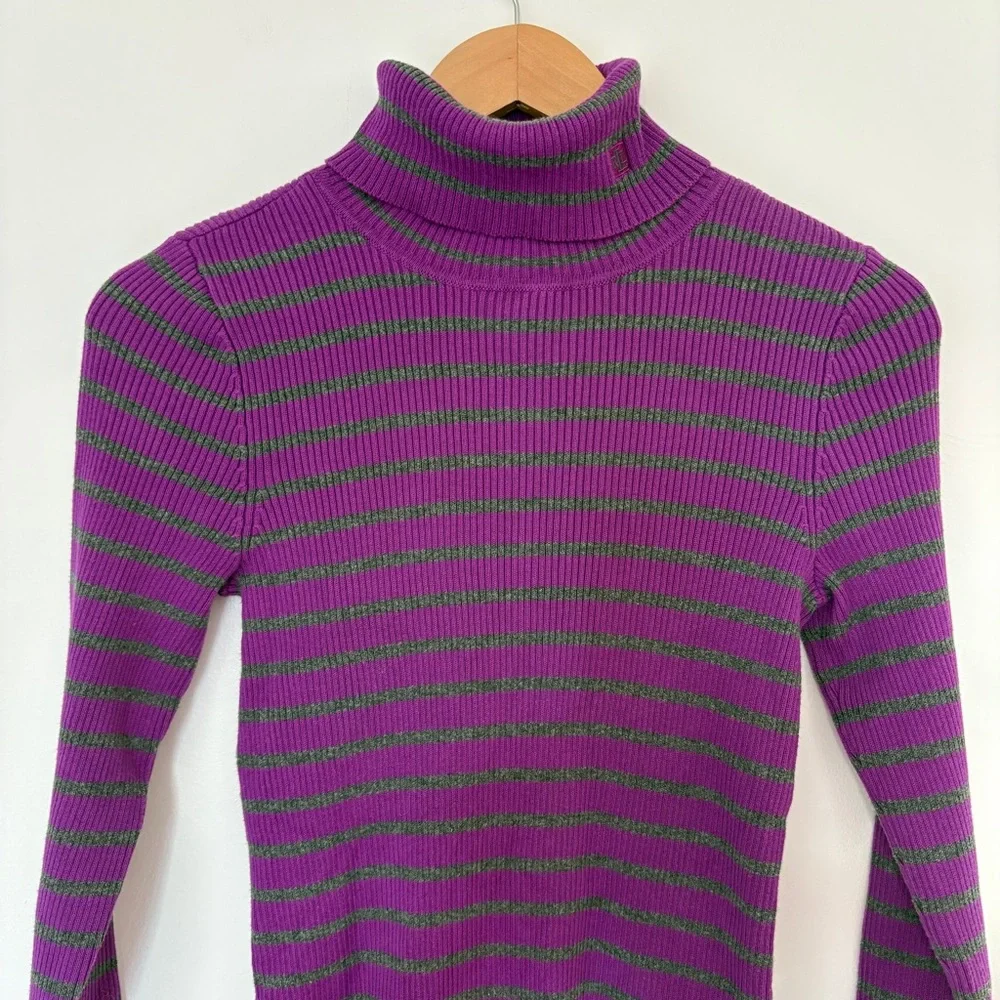 Ralph Lauren Purple and Gray Striped Knit Sweater - Picture 2 of 7